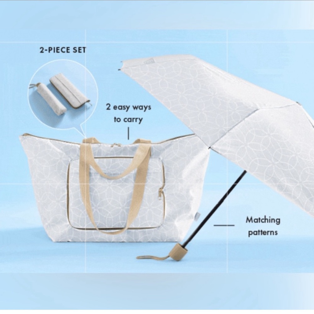 NWT, In Original packaging, Foldable tote amd matching umbrella